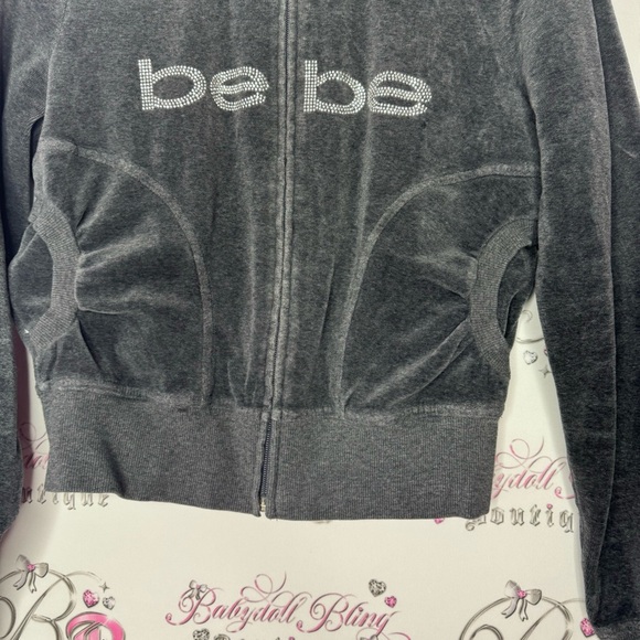 Bebe sweater zip up heart zipper pull bling diamond rhinestone logo velour - Picture 3 of 10
